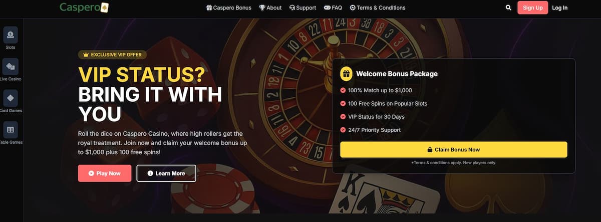 Caspero ist ein modernes Schweizer Online-Casino mit großer Spielauswahl, attraktiven Bonusangeboten und vielen praktischen Features. Die Anmeldung erfolgt schnell und unkompliziert ohne KYC, sodass Sie nach Eingabe weniger persönlicher Daten direkt einzahlen und den Willkommensbonus von 100 % bis 500 € plus 200 Freispiele und 1 Bonuskrabbe sichern können. Neben diesem Angebot profitieren Bestandskunden von regelmäßigen Aktionen wie Reload-Boni, Cashbacks und Wochenend-Extras. Ein VIP-Bereich und ein Punkteshop mit zusätzlichen Belohnungen sorgen für langfristige Motivation, während auch Kryptowährungen für schnelle Auszahlungen akzeptiert werden. Bei Fragen steht der freundliche Support jederzeit per Live-Chat zur Verfügung.